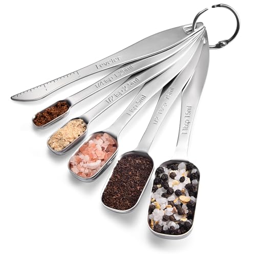 18/8 Stainless Steel Measuring Spoons: Doosu Heavy Duty Rectangular Spoon Square Teaspoon Tablespoon Scoop with Slim Long Handle in Narrow Spice Jar for Kitchen Baking Cooking (Set of 6 with Leveler) - size: Set of 6 with Leveler