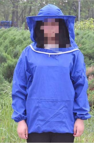 Protective Bee Keeping Jacket Veil Suit with Pull Hat Veil for Beekeepers Without Pants - color: Blue