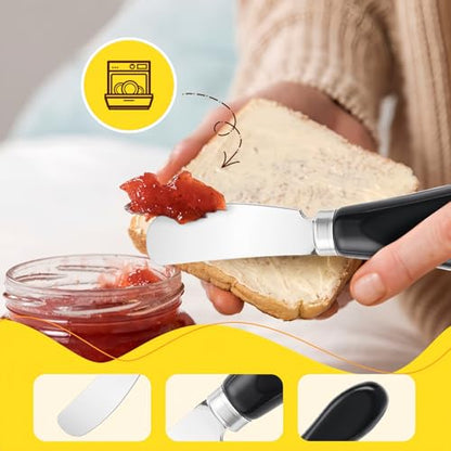 Butter Spreader Knife Set, 2-Pack Stainless Steel Cheese and Butter Knives with Ceramic Handle, Dishwasher Safe, for Soft & Hard Cheese, Jam, Cold Butter (black) - color: black