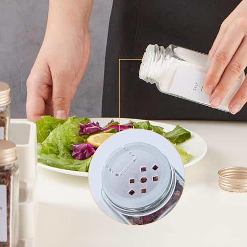 36 Pcs Spice Jars with Label- Glass Spice Jars with Gold Metal Caps,Shaker Lids, Funnel, Chalk Pen,Skiileor 4oz Seasoning Containers Bottles for Spice Rack, Cabinet, Drawer