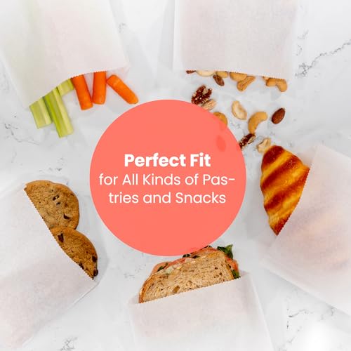 Fit Meal Prep 200 Pack Paper Sandwich Bags 7 x 6”, Greaseproof Snack Bags, Food Grade Pastry Bag, Recyclable Small Paper Bags, Cookie Sleeves, Food Packaging for Bakery, Donuts