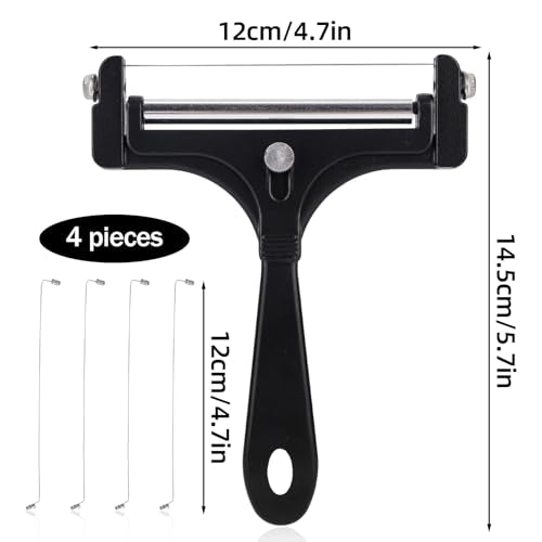 lasuroa Cheese Cutter, Stainless Steel Cheese Slicer with 4pcs Extra Wires Adjustable Handheld Butter Block Cutter (Black)
