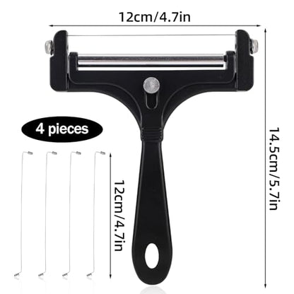 lasuroa Cheese Cutter, Stainless Steel Cheese Slicer with 4pcs Extra Wires Adjustable Handheld Butter Block Cutter (Black)