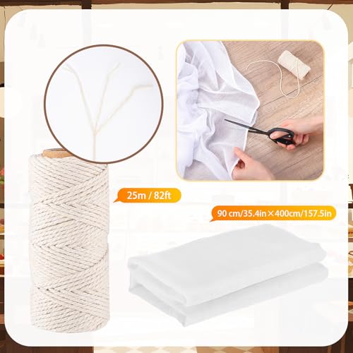 Boao Cheesecloth 35 x 156 Inch, 100 Meters Cooking Twine Reusable Unbleached Cotton Fabric Cheese Cloth with Kitchen Cooking Twine 1/4 Cone Cotton for Meat, Straining, Baking, Filtering