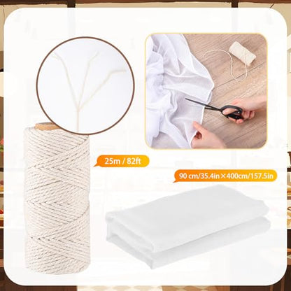 Boao Cheesecloth 35 x 156 Inch, 100 Meters Cooking Twine Reusable Unbleached Cotton Fabric Cheese Cloth with Kitchen Cooking Twine 1/4 Cone Cotton for Meat, Straining, Baking, Filtering