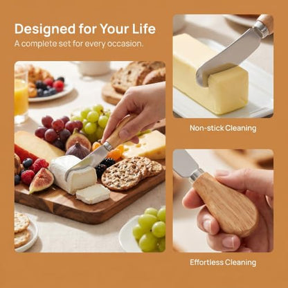 Siutaga 4 Pcs Cheese Spreader Knives Butter Knife with Wooden Handle Stainless Steel Cheese Butter Knife for Cheese Cold Butter Jam Pastry and Other Kitchen Accessories 4.84 Inch