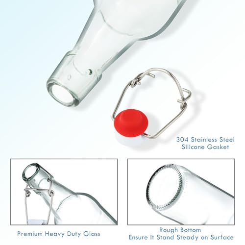 YEBODA Swing Top Glass Bottles 16oz Flip Top Beer Brewing Bottle with Stopper for Home Brewing 2nd Fermentation,Kombucha,Kefir,Vanilla Extract,Juice,Tea,Beverages,Soda,Oil,Vinegar,Limoncello, 8 Pack