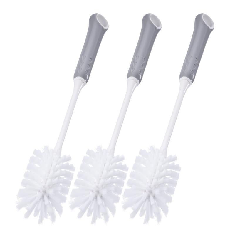 Long Handle Bottle Cleaning Brush with Soft Nylon Bristles, White and Gray, 12.79 Inches, for Baby Bottles, Water Bottles, Glassware