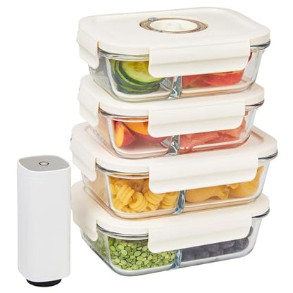 HOLDN’ STORAGE Vacuum Food Storage Containers, Set of 4 Compartment Containers & Electronic Pump - Keep Food Fresh Longer, BPA-Free Glass, Leak-Proof, Ideal for Meal Prep, Marinating - size: Set of 4 Compartment: Electronic Pump