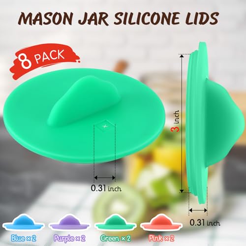 8 Pack Mason Jar Silicone Fermentation Lids for 3" Wide Mouth Jars Waterless Airlock Fermentation Mason Jar Lid Fermenter Caps for Pickles, Kimchi, Fermented Probiotic Food (Pink,Blue,Purple,Green) - color: Pink, Blue, Purple, Green