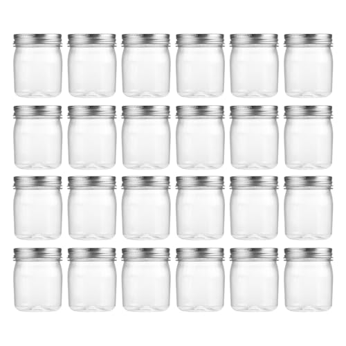 novelinks 8 oz Clear Plastic Jars with Airtight Lids, 24 Pack Plastic Mason Jars with Lids 8oz, Refillable Storage Slime Containers & Small Spice Jar for Kitchen Organization (24 Pack,Silver) - color: Silver, size: 24 Pack 8 Ounce