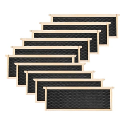 Medium Beehive Frames and Wax Foundations,10 Pack Honey Bee Frames with Wooden Bee Hive Frames and 100% Beeswax Coated Foundations, 6-1/4-Inch (Black) - size: 10 Pack Medium Frames-Black