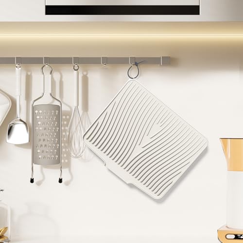 Silicone Dish Drying Mat for Kitchen counter, 15.8"x13" 2Pcs Extra Large Non-Slip Drain Pad with Built-in Drainage, Heat Resistant Dishwasher Safe, Cream - color: Cream-2pcs, size: 15.8" x 13"