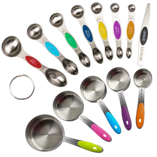 EDELIN Measuring Cups and Magnetic Measuring Spoons Set, Stainless Steel 5 Cups and 7 Spoons (Multi-colour) - color: Multi-colour