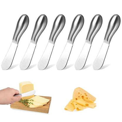 Spreader Knife Set,6-Piece Cheese and Butter Spreader Knives, Stainless Steel, Gifts for Father's Day/Christmas, Birthday/Parties, Wedding/Anniversary and Thanksgiving Day (6 Silver Round Cheese Knife Set) - color: 6 Silver Round Cheese Knife Set