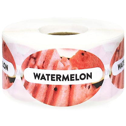 Watermelon Grocery Store Food Labels 1.25 x 2 Inch Oval Shape 500 Total Adhesive Stickers - color: Watermelon