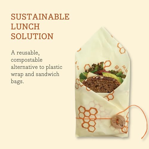 Bee's Wrap Beeswax Sandwich Wrap - Beeswax Lunch Wrap with Button & Tie - Plastic Free Made in USA Reusable Natural Food Wrap - Honeycomb - style: Sandwich Wrap Honeycomb