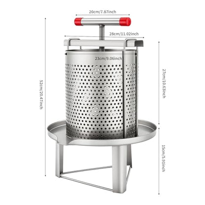 DYRABREST Honey Extractor Manual Honey Presser, Stainless Steel Beeswax Extractor Beekeeping Machine Apple Cider Press Fruit Crusher Nature Juice Maker