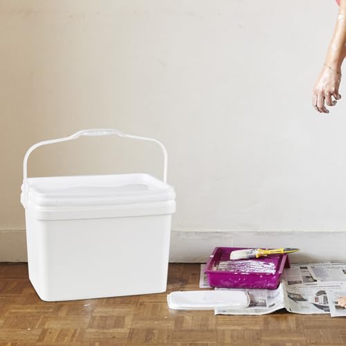 Pack of 4 Paint Bucket with Airtight Lid, 5 Gallon White Plastic Paint Can Tub 20L Rectangle Pail with Handle, Food Grade Bucket Pail