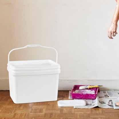 Pack of 4 Paint Bucket with Airtight Lid, 5 Gallon White Plastic Paint Can Tub 20L Rectangle Pail with Handle, Food Grade Bucket Pail