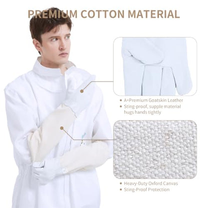 Sting Proof Bee Suit Full Body with Ventilated Hood & Gloves L | Polycotton Unisex Beekeeping Suit for Men & Women, Wasp Bee Keeper Suit for Beginner & Pro Beekeepers, Apiary Beekeeping Gear - color: L
