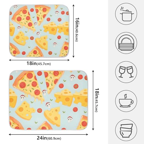 Pizza Food Cheese Dish Drying Mats for Kitchen Counter, 18x24 inch Drying Dishes Absorbent Microfiber Dish Drainer Mat Rack Pad Fast Dry - size: 18x24in
