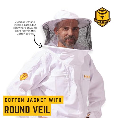 Sting Stopper Cotton Canvas Beekeeping Jacket with Round Veil - size: X-Large