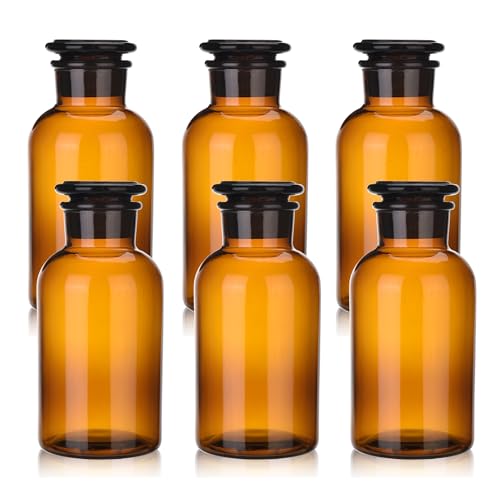 6 Packs Lab Glass Reagent Bottle, 1000ml Wide Mouth Glass Storage Bottle with Ground Stopper, Amber, Decorative Bottles/Vase - color: Amber, size: 6 x 1000 mL