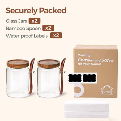 ComSaf of 2(0.8Qt) Glass Coffee Canister, Airtight Coffee Container with Spoon for Coffee Lovers to Store Whole Beans or Grounds, Coffee Jar Organize Coffee Bar & Office Tabletop - size: 0.8Qt*2