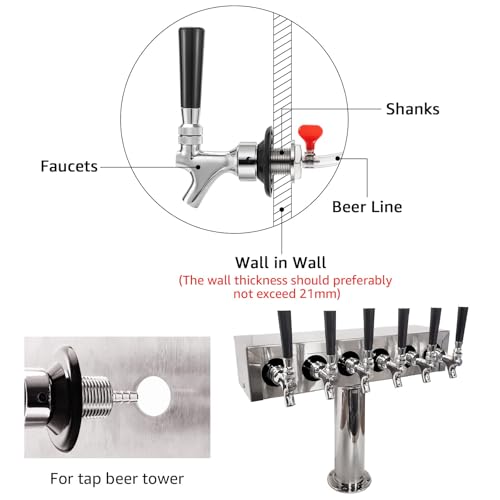 Draft Beer Faucet Shank Kit, Not Stick No Leak Brewing O.D 1/4" Beer Line Barb 1-1/2'' Beer Shank Stainless Steel Core Brass Body Kegerator Beer Tap Self-Closing Spring Spanner Wrench