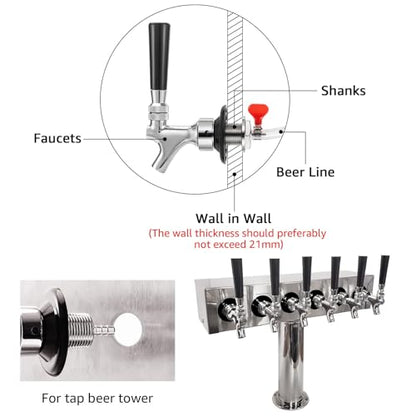 Draft Beer Faucet Shank Kit, Not Stick No Leak Brewing O.D 1/4" Beer Line Barb 1-1/2'' Beer Shank Stainless Steel Core Brass Body Kegerator Beer Tap Self-Closing Spring Spanner Wrench