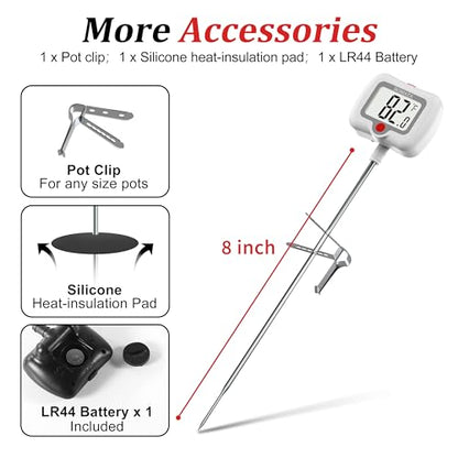 BOMATA Digital Candy Thermometer with Pot Clip, Deep Fry Oil Thermometer with Rotatable Display & Long Probe, for Candy Candle Making, Cooking, Food, Liquids, Water, Sugar.. White - color: White