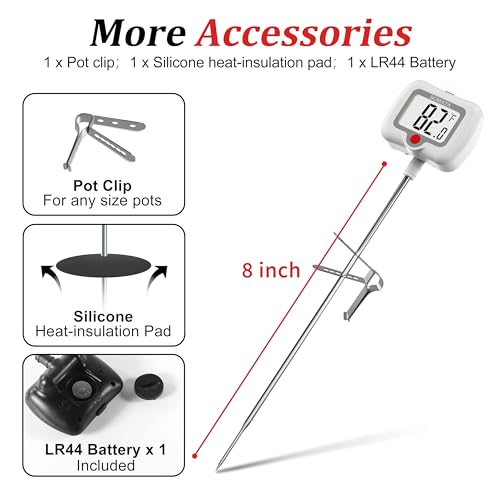 BOMATA Digital Candy Thermometer with Pot Clip, Deep Fry Oil Thermometer with Rotatable Display & Long Probe, for Candy Candle Making, Cooking, Food, Liquids, Water, Sugar.. White - color: White
