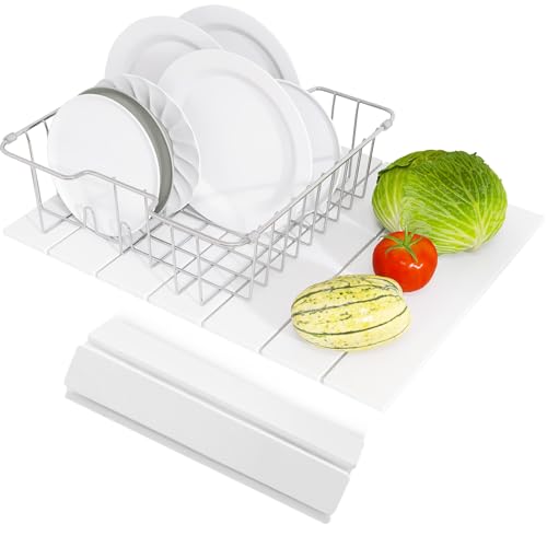 Hopegiver Stone Drying Mat for Kitchen Counter, 16" x 12" Quick Dry Diatomaceous Earth Dish Drying Mat, Super Absorbent, Non-Slip & Foldable, Modern White Countertop Mat (White,16''x12'') - color: White, size: 16" x 12"