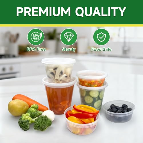 Dealusy 50 Set 8 oz Deli Containers with Lids, Leak-Proof BPA Free Plastic Take Out Bowls, Food Storage Containers for Takeout Meal Prep Storage, Freezer, Microwave & Dishwasher Safe - size: 8 oz