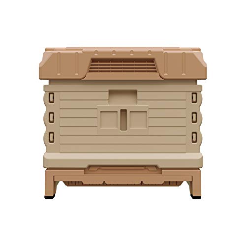 Apimaye Ergo Insulated 10 Frame Bee Hive Set [NO Frames Included] (Single Hive, Tan Body Green Entrance) - color: Tan Body Green Entrance
