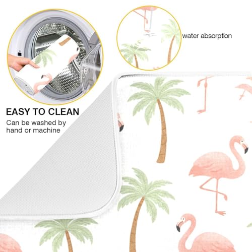 Tropical Flamingo Palm Tree Dish Drying Mat for Kitchen Counter Super Absorbent Draining Mat with Non-slip Backed Dish Rack Pad for Dish Bottles Cups Bowl Sinks Countertops Draining Racks