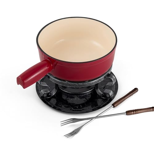 Swissmar Lugano Cast Iron Cheese Fondue Set, 9-Piece, 2 QT / 2 L - Ideal for Melting Cheese, Chocolates, Caramel, & More - Perfect for Kitchen Collection & Gift Giving - Cherry Red - color: Cherry Red