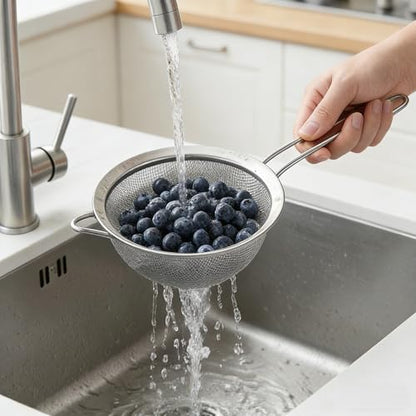 3-Piece Fine Mesh Strainer Set, Stainless Steel Sieves & Colanders for Kitchen - Perfect for Sifting Flour, Rinsing Quinoa & Straining Pasta - Includes 3, 5, and 7 Inch Food Strainers