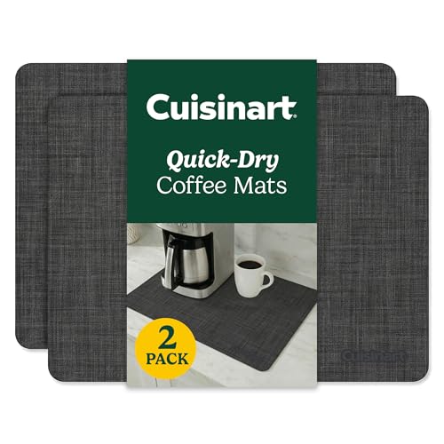 Cuisinart Coffee Mat for Countertop (2 Pack)–Quick-Dry Absorbent Coffee Bar Mat for Espresso Machines & Brew Stations, Also Use as a Dish Drying Mat on Kitchen Counter, Non-Slip, Easy Care, 15” x 20” - color: Black