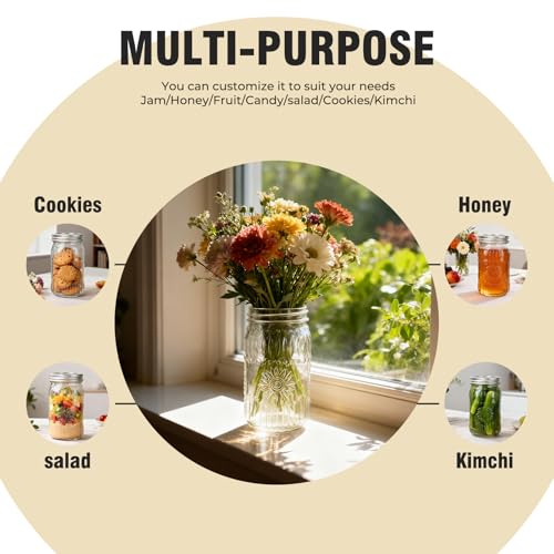 32 oz Wide Mouth Mason Jars with Airtight Lids (6 Pack) | Clear Glass Jars for food Storage, Canning, Pickling, Dry Goods, Snacks, Candies, DIY Crafts, Wedding Favors - color: 32oz-6pack-Mason