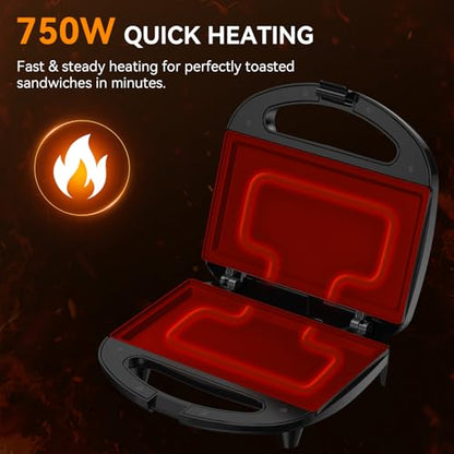 OSTBA Sandwich Maker, 2 Slice Grilled Cheese Maker with Non-stick Flat Plates, Indicator Lights, Cool Touch Handle, Easy to Clean and Store, 750W - style: ABS07-F