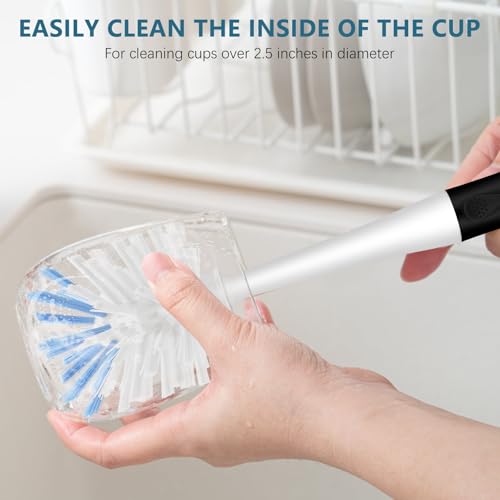 SetSail Dish Brush Set of 3 with Bottle Brush, Dish Scrub Brush with Long Handle Deep Cleaning Handle Brush with Scraper Tip for Kitchen Sink Dishes Bottle Cup Pot and Pans Tile Lines, Black Blue - color: Black Blue