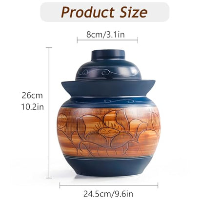 Traditional Chinese Porcelain Pickle Jar, Ceramic Fermenting Jar with Water Seal Airlock Lid, Turnip Kimchi Sauerkraut Fermentation Crock Pickling Pot(5kg, BlueA) - color: Bluea, size: 5kg