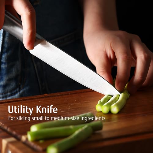 hecef Silver Kitchen knife set of 3, Satin Finish Blade with Hollow Handle, includes 8" Chef, 5" Utility and 3.5" paring knife - style: 3 PCS