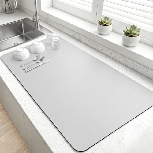 LOPNUR Kitchen Dish Drying Mat, 31.5"x17" Dish Drying Mats for Kitchen Counter, Diatomite Coffee Mat, Super Absorbent Dish Drying Pad, Heat Resistant Mat with Anti-slip Rubber Backed, Light Grey - color: Light Grey, size: 31.5" x 17"