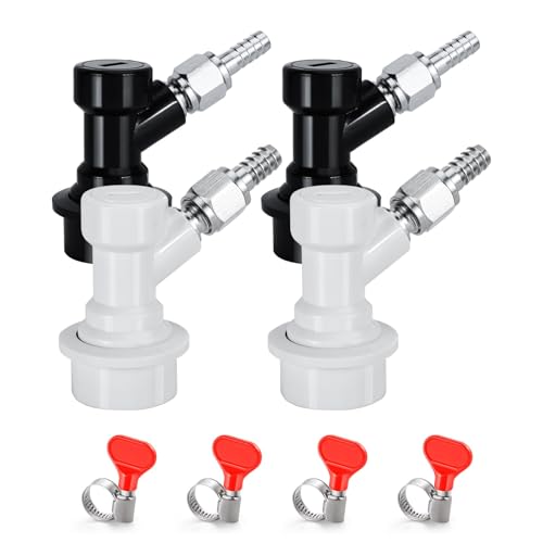 2 Pairs Ball Lock Keg Fittings Beer Corny Keg Connectors with Stainless Steel 5/16" Gas & 1/4" Liquid Barbs and MFL Thread Swivel Nuts for Homebrew with 4 PCS Hose Clamps