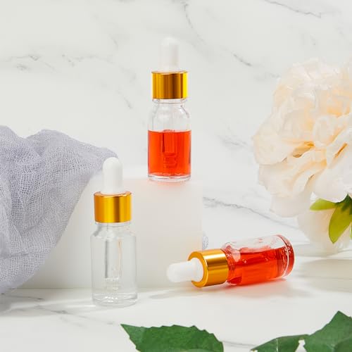 Didaey 100 Pcs 1/2/3/5/10/15 ml Mini Glass Oil Dropper Bottle Bulk, Clear Essential Small Empty Bottles Sample Containers Perfume Liquid Vials with Cap for Traveling (10 ml,Champagne Gold) - color: Champagne Gold, size: 10 ml