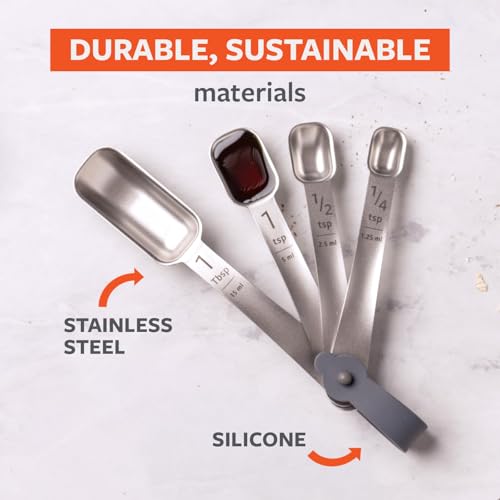 Full Circle Level Up Precision Stainless Steel Measuring Spoons, 4-Piece Set - 1/4 tsp, 1/2 tsp, 1 tsp, and 1 Tbsp - Perfect for Spice Jars - Dishwasher Safe - style: Measuring Spoons 4pc
