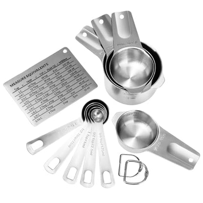Measuring Cups and Spoons Set Heavy Duty 304 Metal Stainless Steel Measuring Cup Spoon Kitchen Gadgets for Cooking Baking (Set of 12) - size: Set of 12